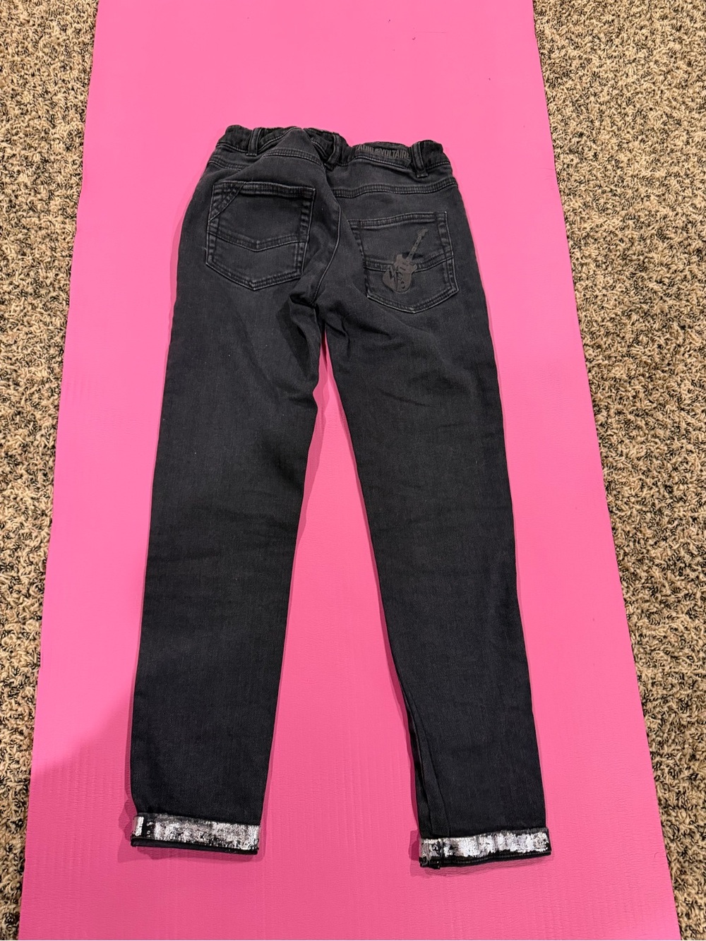 Black Women's High-Rise Slim Jeans with Sequin Cuff